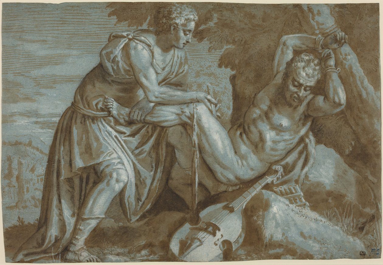 Apollo ve Marsyas, 1600 civarı (mürekkep çizim) by Zenon Veronese