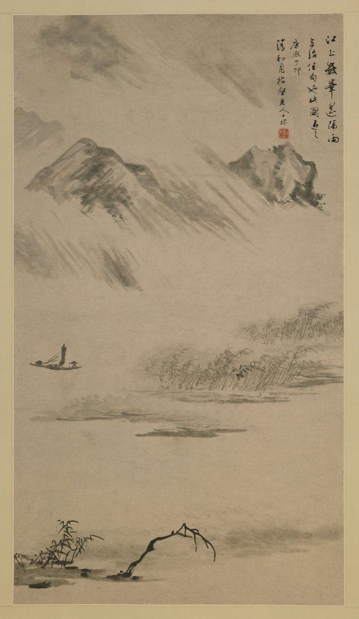 Yağmurda Nehir Manzarası, Anhui eyaleti, Çin, Qing hanedanı, 1687 (kağıt üzerine mürekkep) by Zha Shibiao