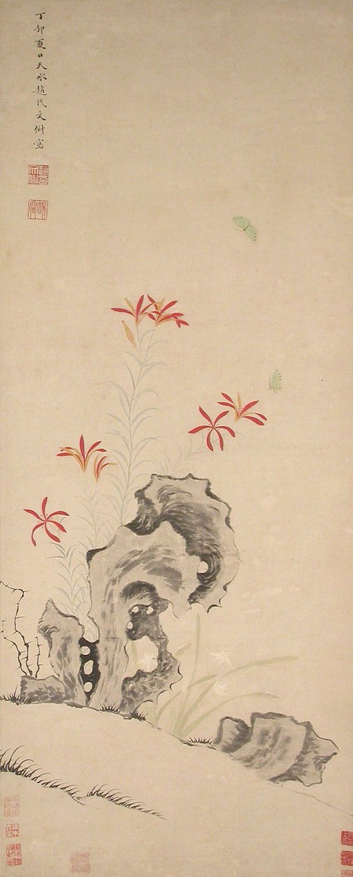 Kaya, Kaplan Zambak ve Orkide, 1627 tarihli. by Zhao Wenchu