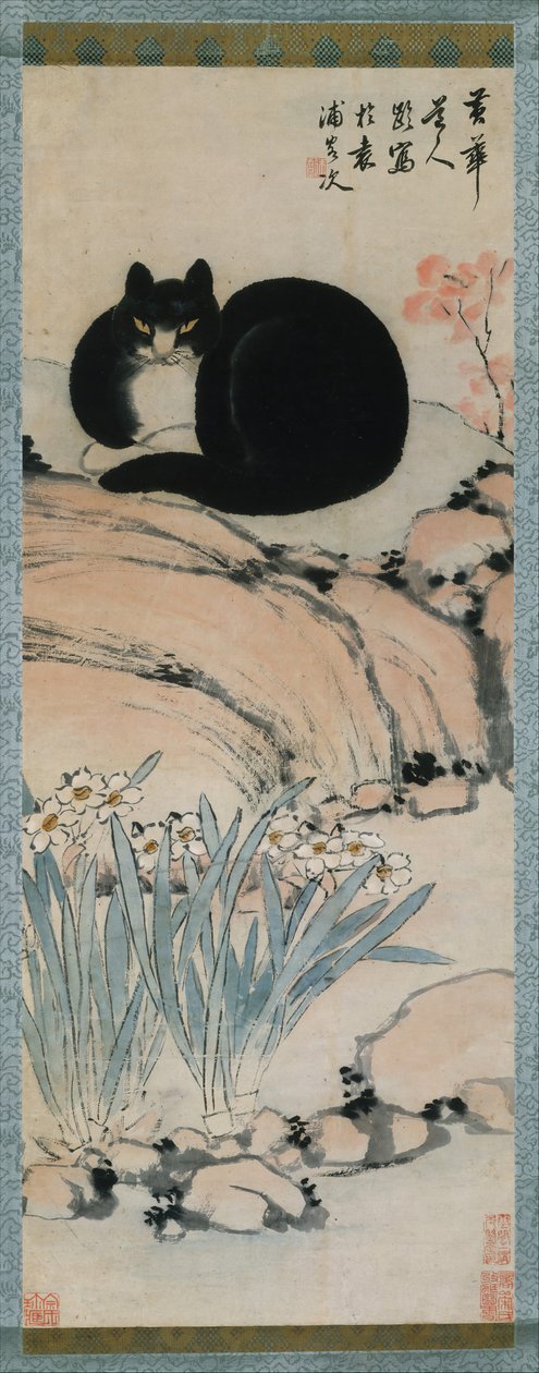 Kara Kedi ve Nergis, 19. yüzyıl. by Zhu Ling
