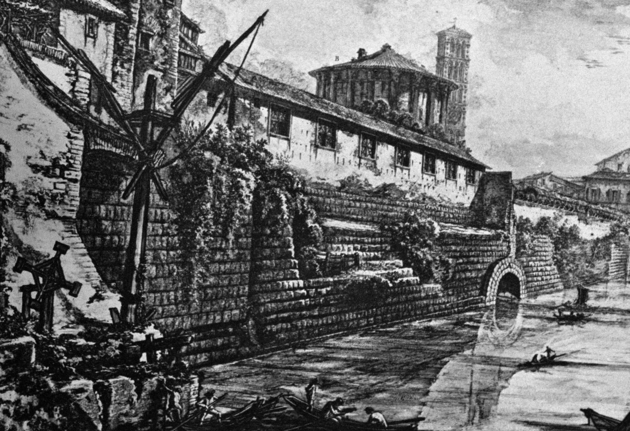 Cloaca Maxima (antik kanalizasyon sistemi) ve Vesta Tapınağı veya Herkül Victor, Giovanni Battista Piranesi (1720-1778), İtalya tarafından gravür by William Walcutt