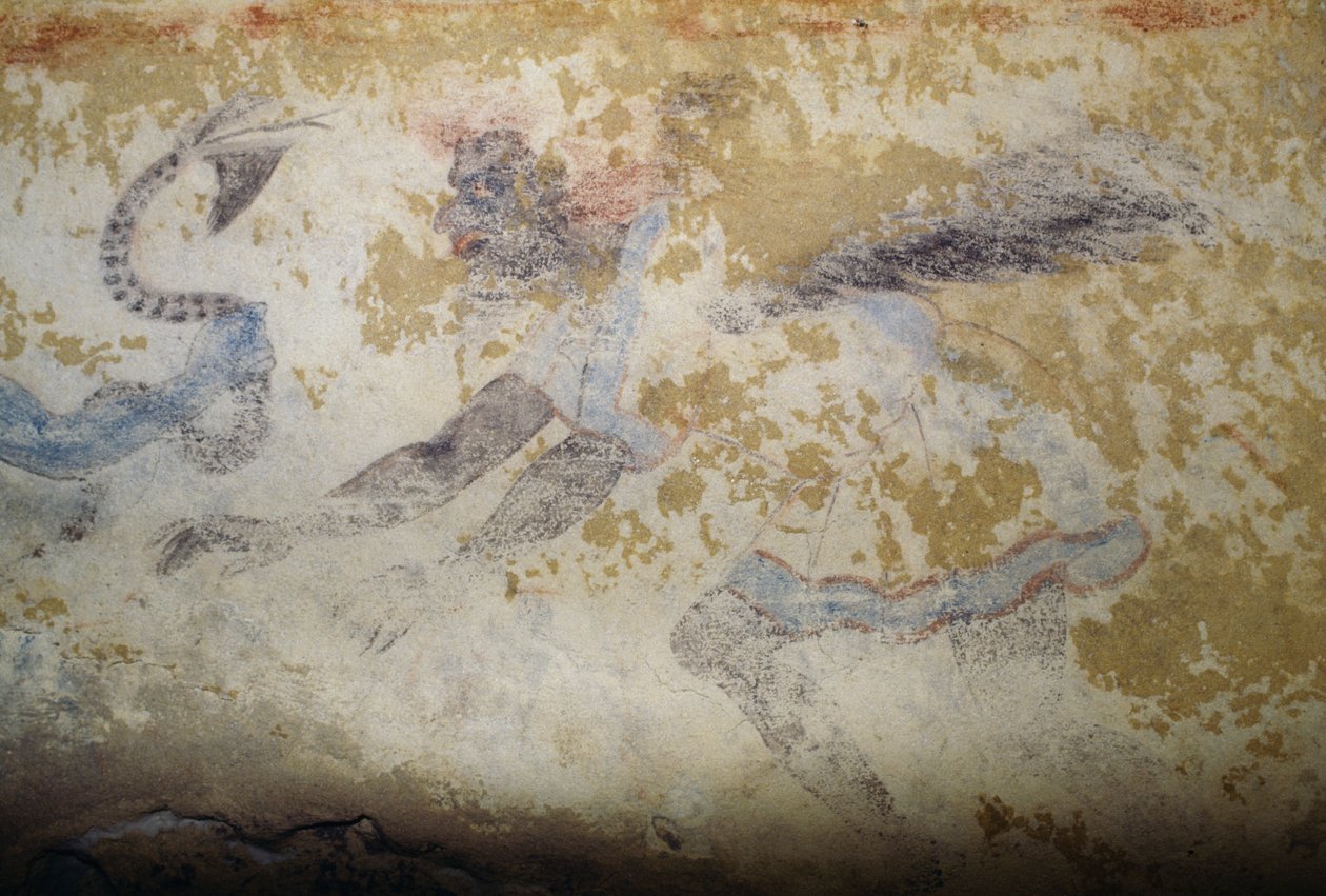 Demon, fresk, Tomb of Blue Demons, Tarquinia Nekropolü (UNESCO Dünya Mirası Listesi, 2004), Lazio, İtalya, Etrüsk uygarlığı, MÖ 5. yy (fotoğraf) by Georg Carl Heinrich Dollmann