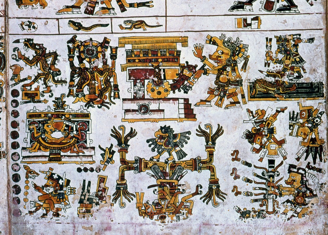 Dört yönü ve merkezi gösteren Codex Borgia sayfasının tıpkıbasımdan bir kopyası (renkli lito) by Hippolyte Lalaise Devéria