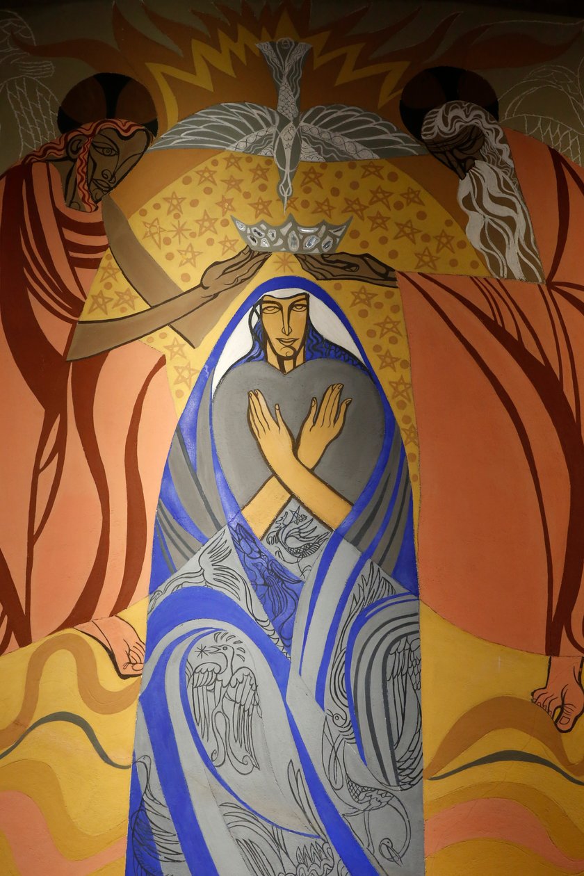 Saint James kilisesinde fresk, Montrouge, Fransa. Meryem Ana