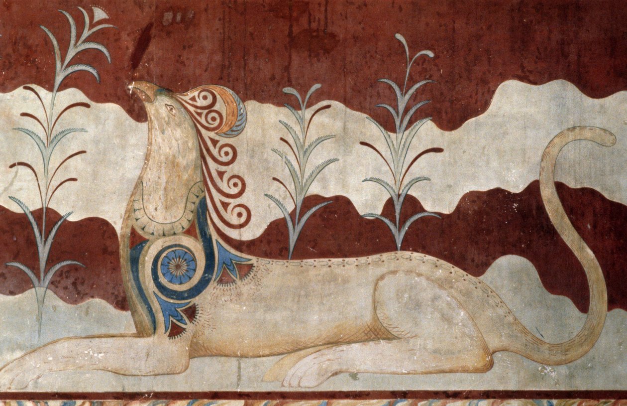 Griffin, Taht odasında fresk, Knossos Sarayı, Girit, Yunanistan, Minos uygarlığı by Georg Carl Heinrich Dollmann