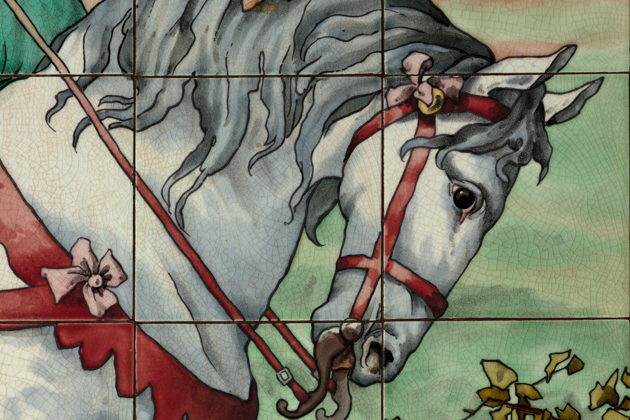 İç görünüm, karo panel, ressam Furcy Ernest Tondeur, uygulayıcı Boch Frères La Louvière, ikinci panel, detay by . .