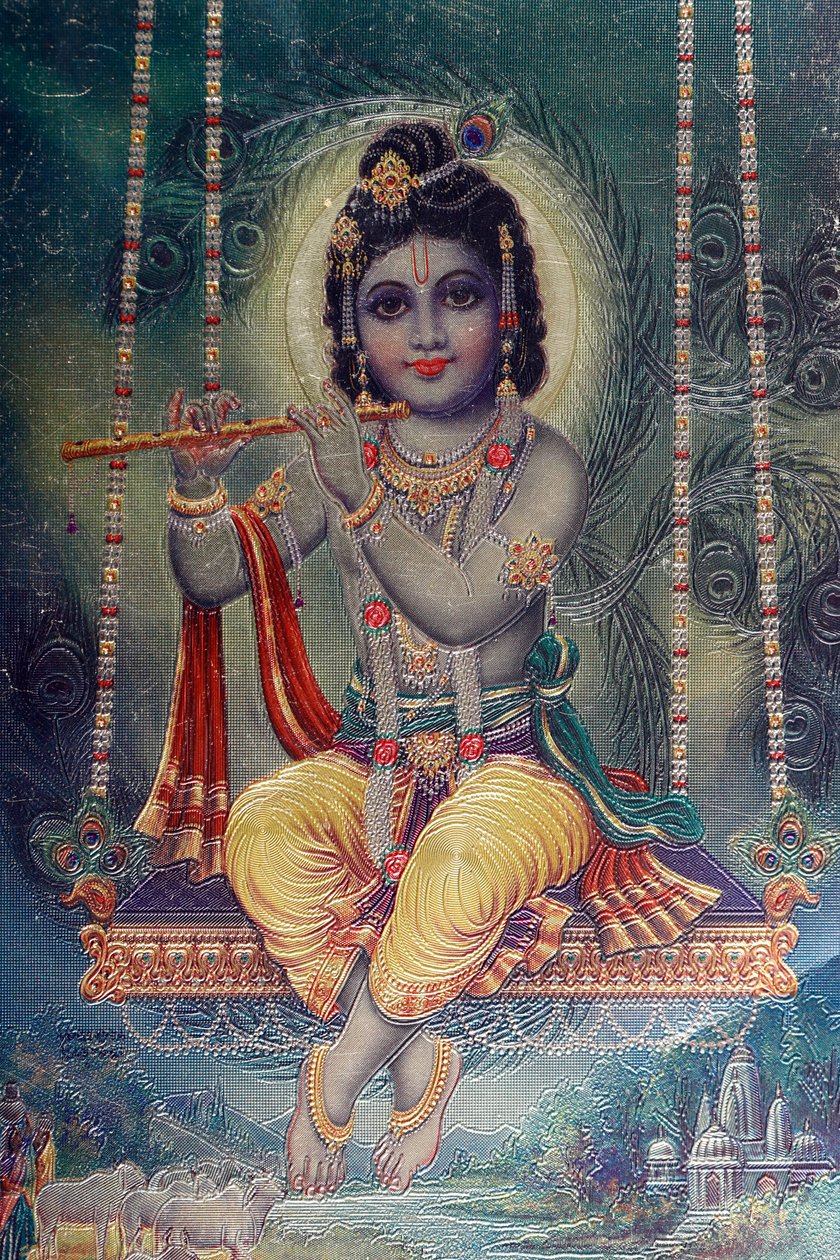 Lord Krishna flüt ile. Hindu Tanrısı. by . .