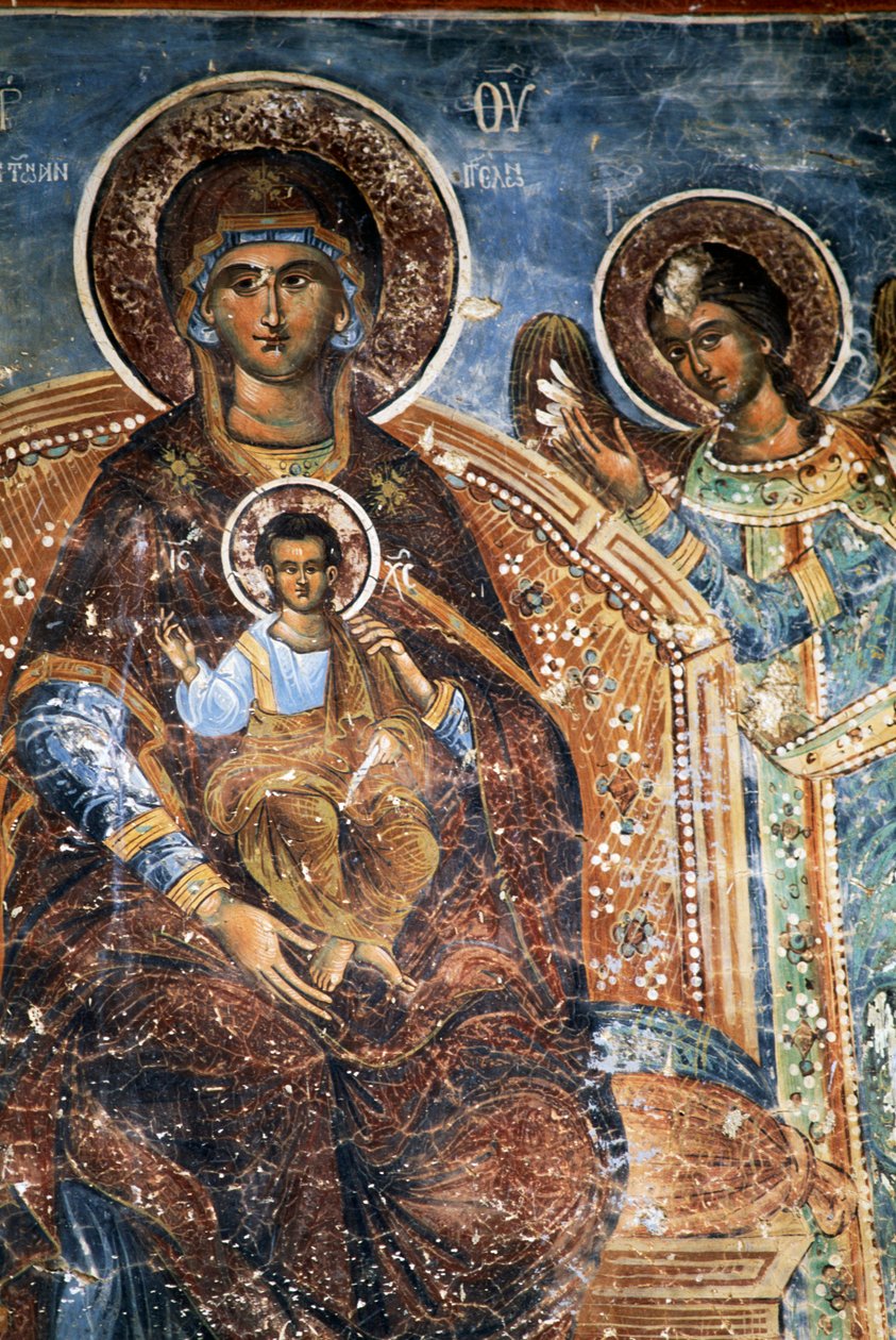 Çocuk ve Melek ile Madonna, Papigo, Zagoria, Epirus, Yunanistan yakınlarındaki Ano Pedina manastırında fresk (fotoğraf) by Georg Carl Heinrich Dollmann