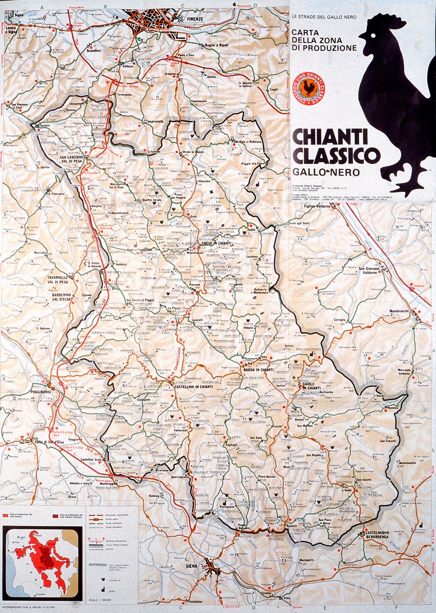 Chianti classico bölgesinin haritası. by Henry Charles Fehr