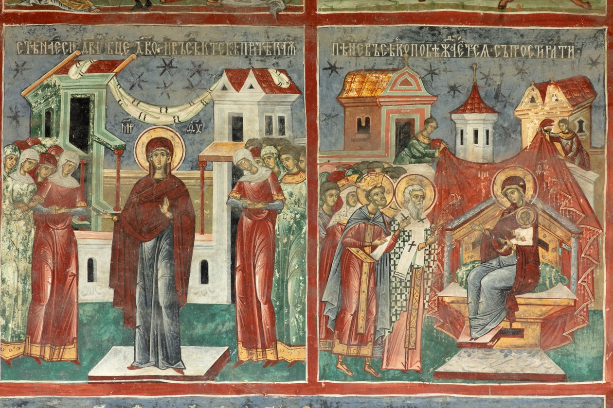 Manastır (manastirea Sucevita). Kilise. Dış. Güney duvarı. Duvar resmi. by . .