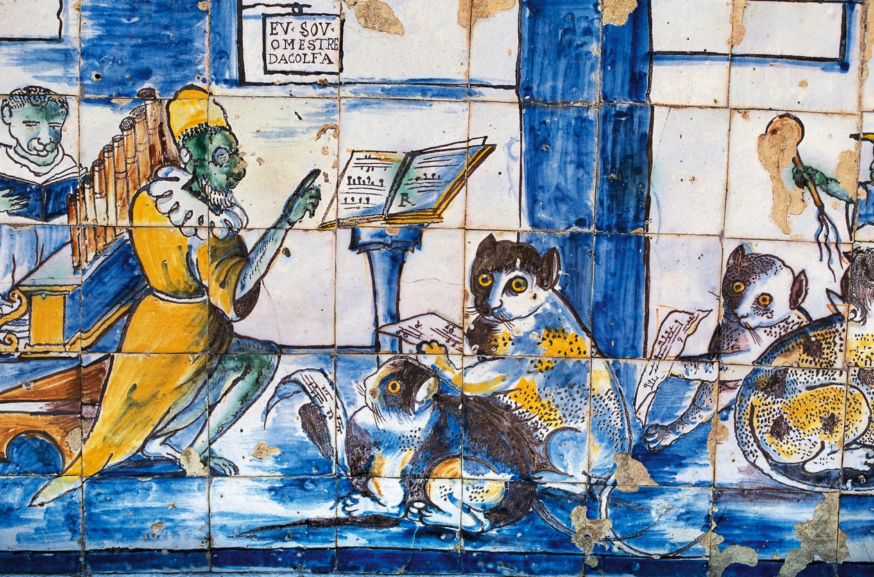 Antropomorfik kediler ve fareler, azulejos çinileri, Marquis de Fronteira Sarayı bahçeleri ile müzik dersi by William Walcutt