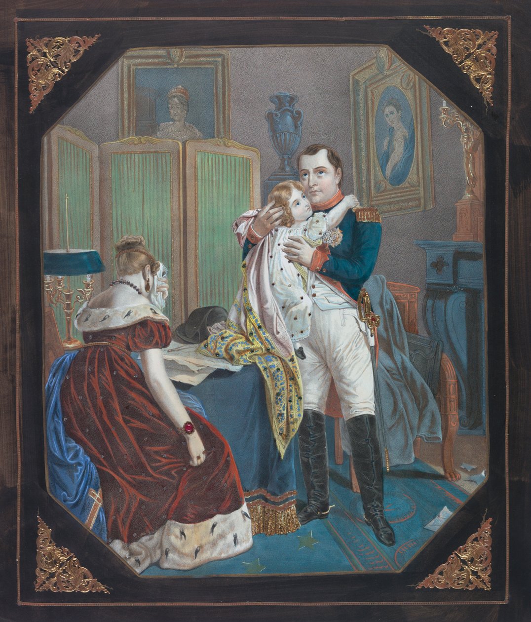 Napolyon ve İmparatoriçe Marie-Louise ile Roma Kralı, 1860 dolayları (litografi) by . .