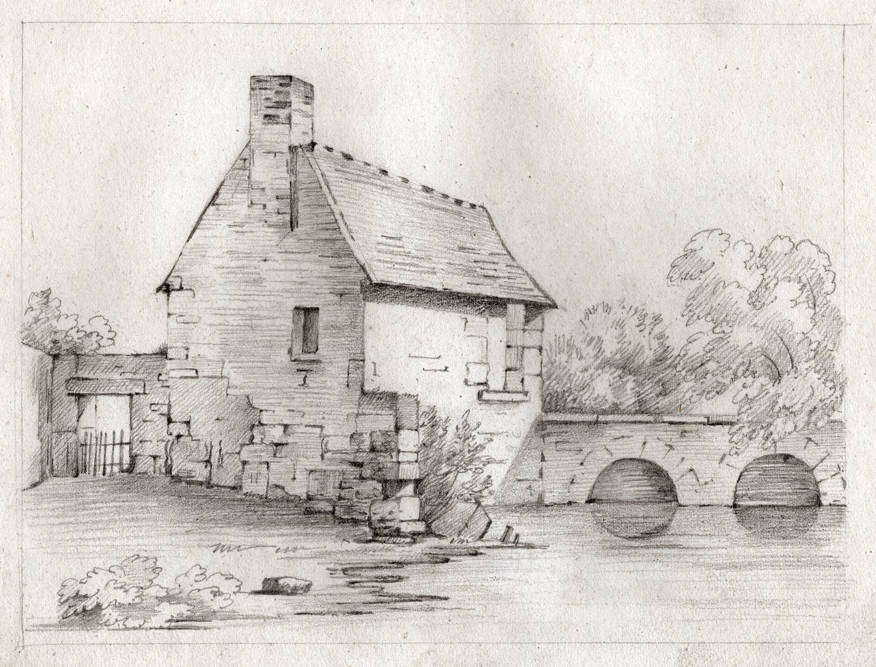 Bir nehir kenarında köylü evi. 1830 dolaylarında (resim) by . .