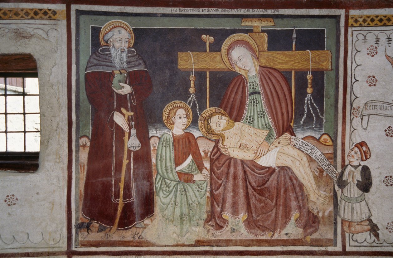 Aziz Bernard ve müşteri ile Pieta, fresk (15. yüzyıl), Vahşi Adam