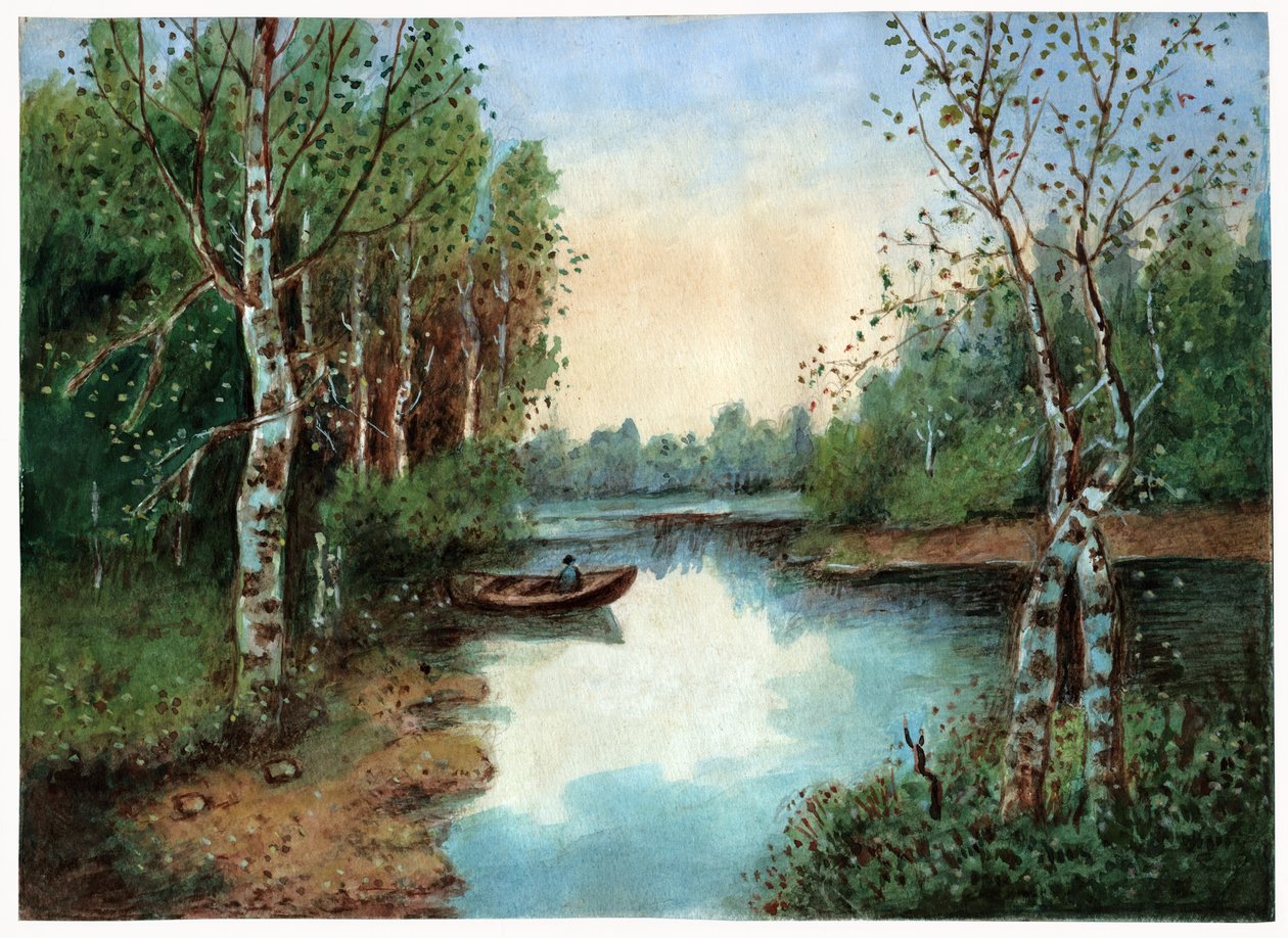 Bir tekne ile gölet, yaklaşık 1930 by . .