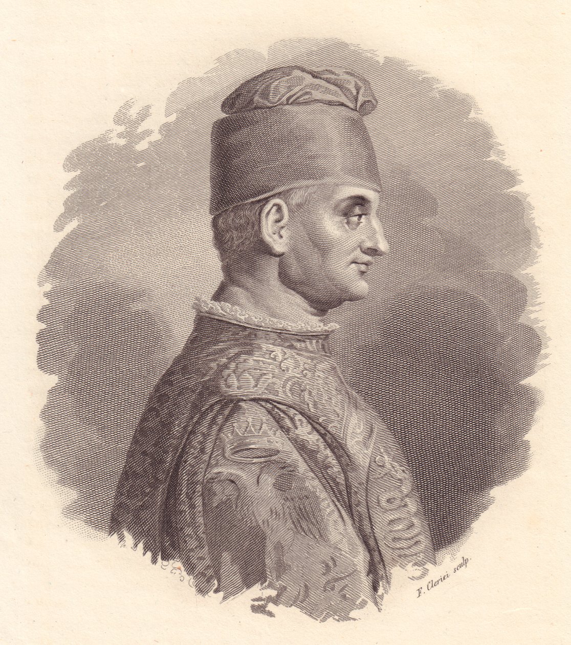 Milan Dükü portresi, Filippo Maria Visconti (1392-1447), F Clerici tarafından Antonio Campo tarafından yayınlanan portreden bakır gravür by William Walcutt
