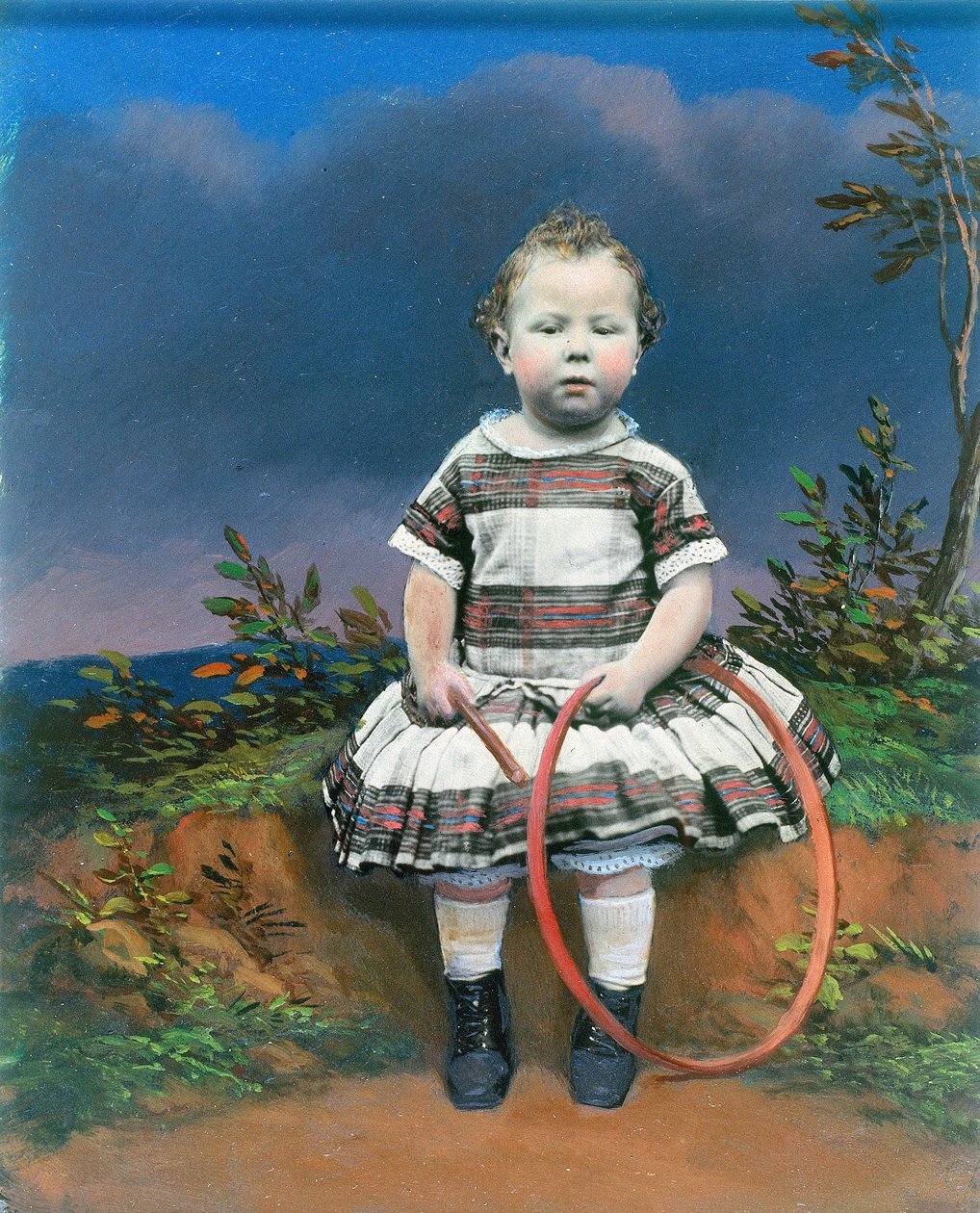 Çemberli bir çocuğun portresi, elle renklendirilmiş ambrotype, c 1860 by Ferdinand Georg Waldmuller
