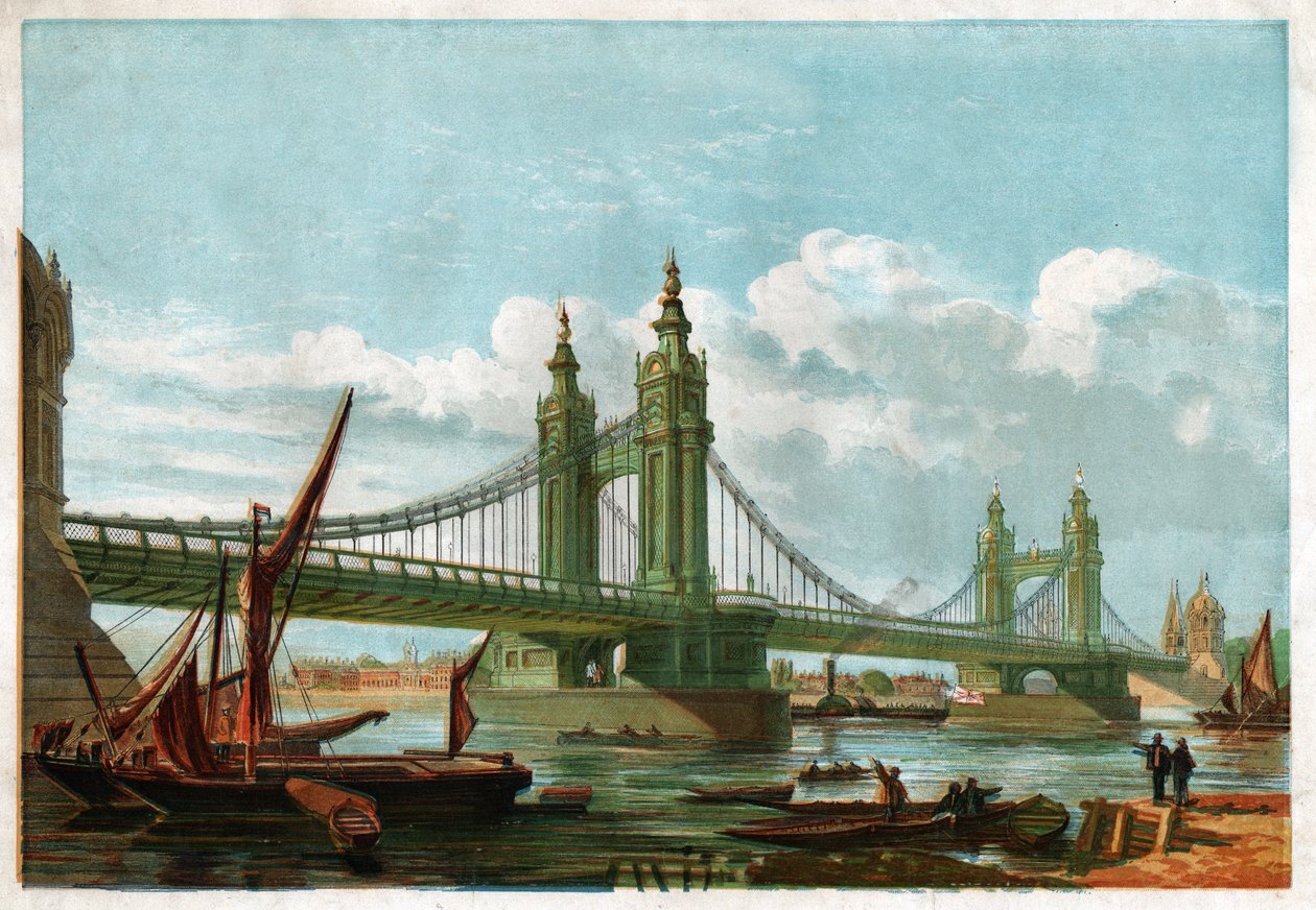 Chelsea Köprüsü, Londra. 1860 civarında (gravür) by . .