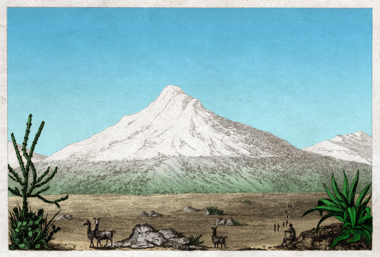 Ekvador Tapia platosundaki Chimborazo yanardağı. 1840 dolaylarında (Gravür) by . .