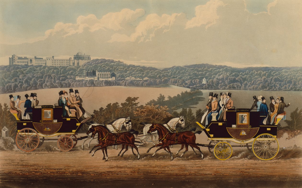 The Reading Telegraph Coaches (renkli gravür) by . .