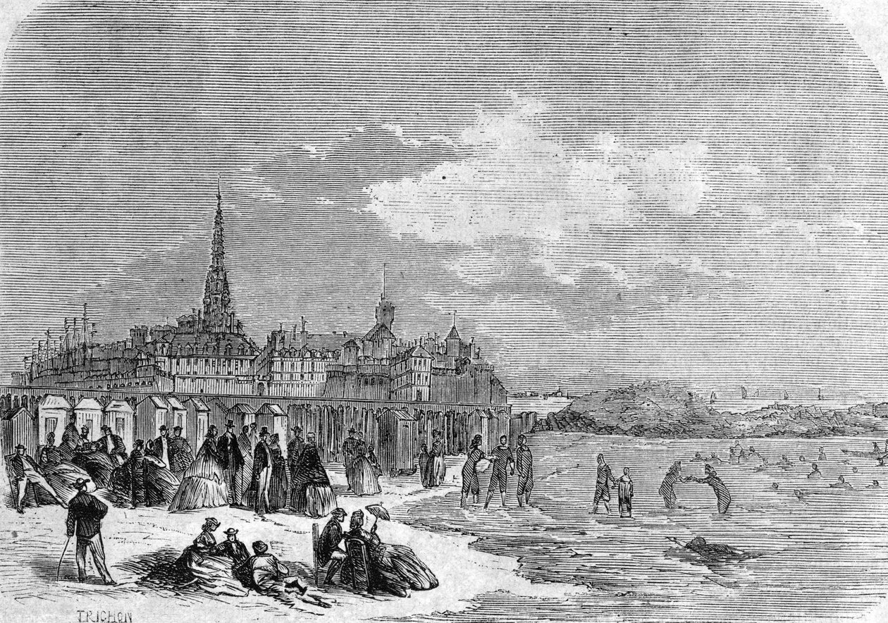 Saint Malo sahilinde yıkananların görünümü by . .