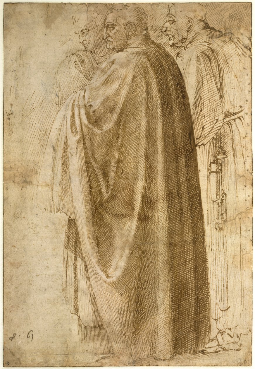Geniş Pelerinli Üç Ayakta Adam Sola Döndü by Michelangelo
