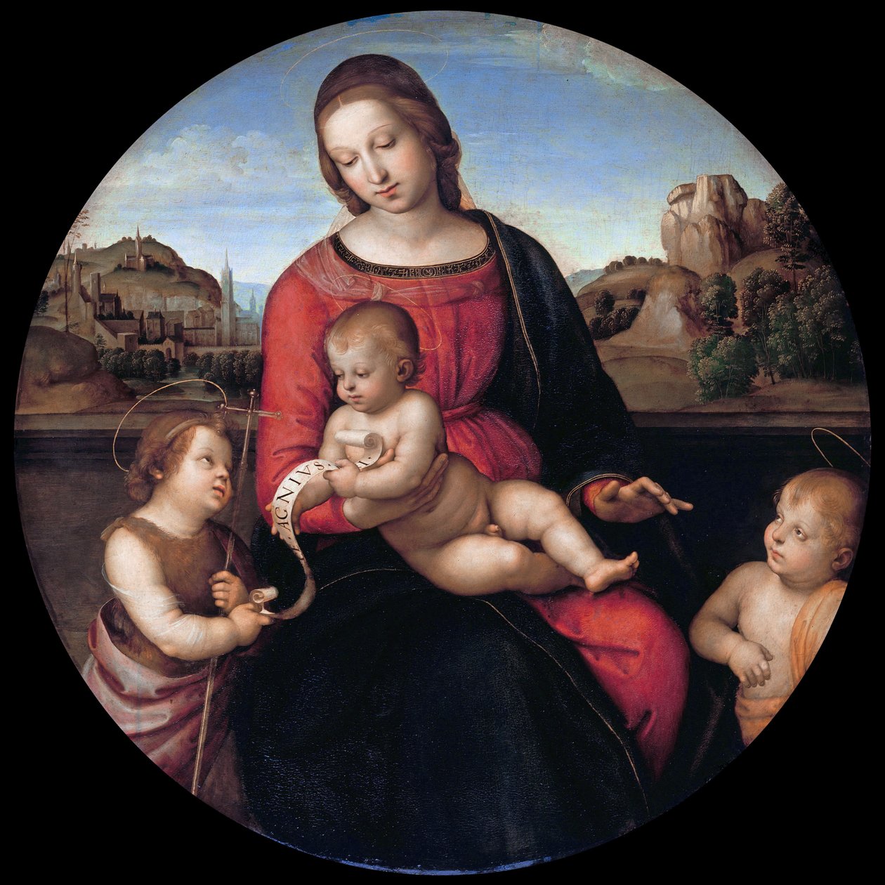 Çocuklu Meryem, Vaftizci Yahya ve Kutsal Bir Çocuk (Madonna Terranuova) by Raphael