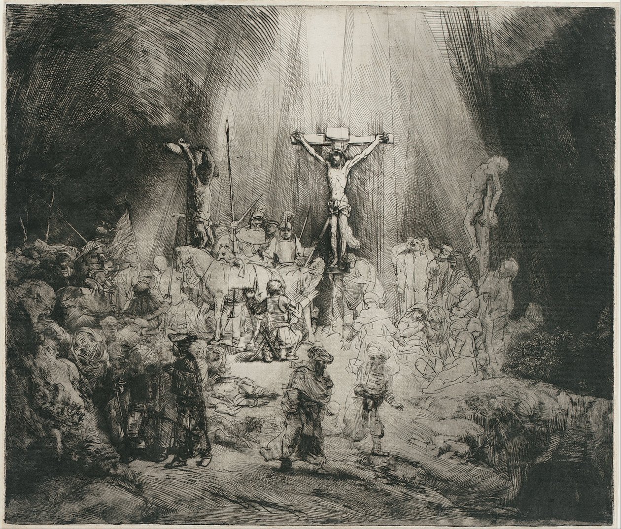 İki Hırsız Arasında Çarmıha Gerilen İsa (Üç Haç) by Rembrandt van Rijn