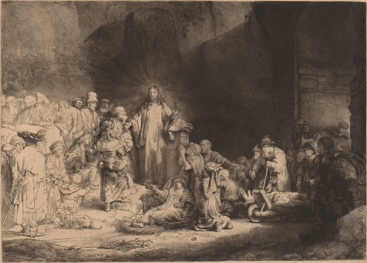 Mesih Vaazı (Yüz Guilder Baskısı) by Rembrandt van Rijn
