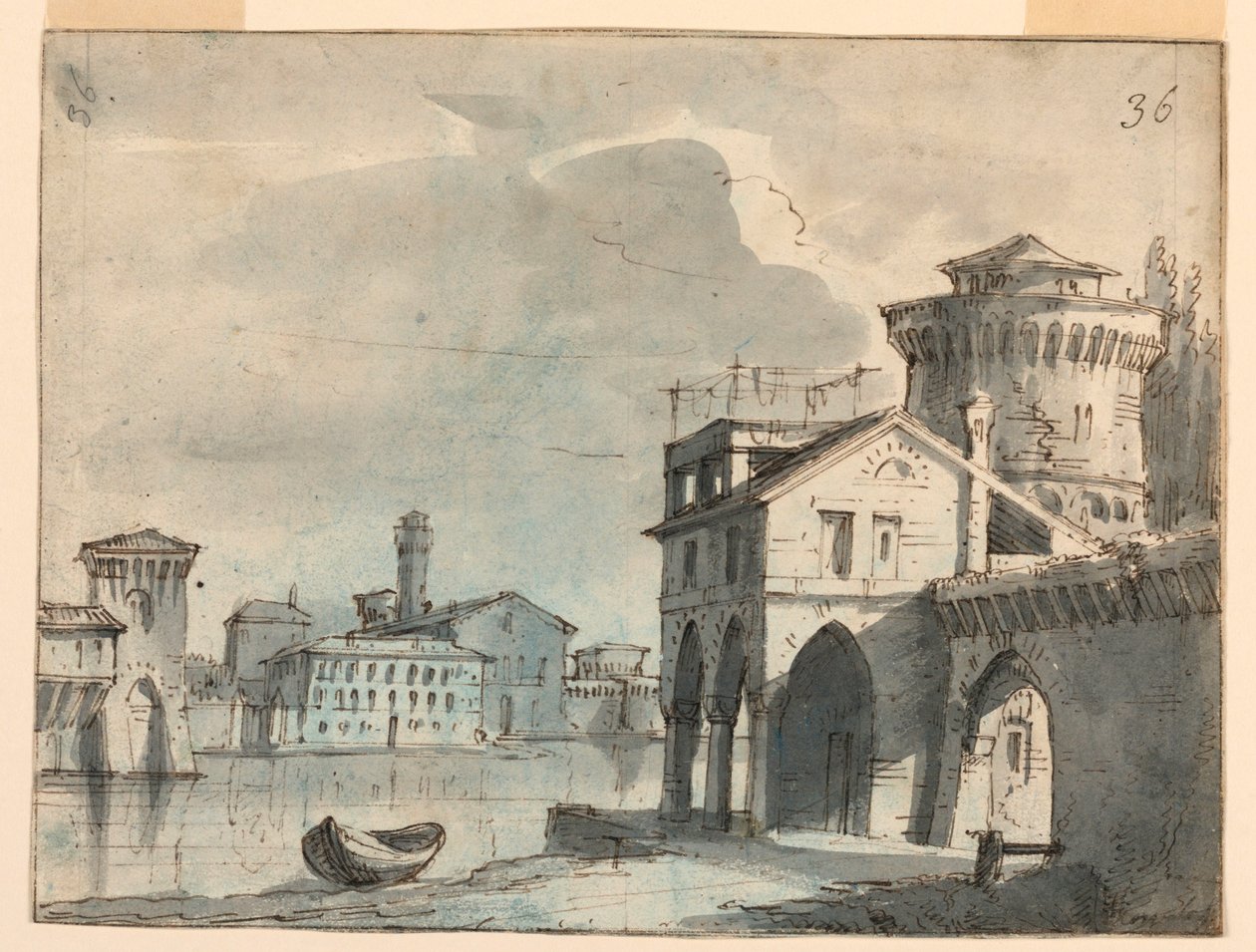 Sahne Tasarımı, Nehir Kenarındaki Binalar by after Alessandro Sanquirico
