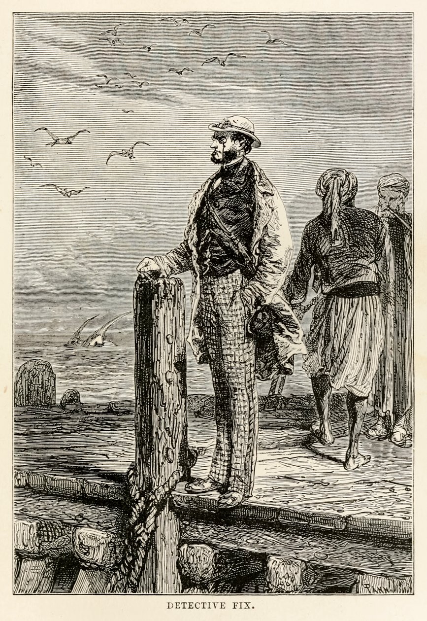 Dedektif Fix, Seksen Günde Devri Alemden Jules Verne (1828-1905), Louis Dumont (d.1822) tarafından kazınmış, 1873 by after Alphonse Marie de Neuville