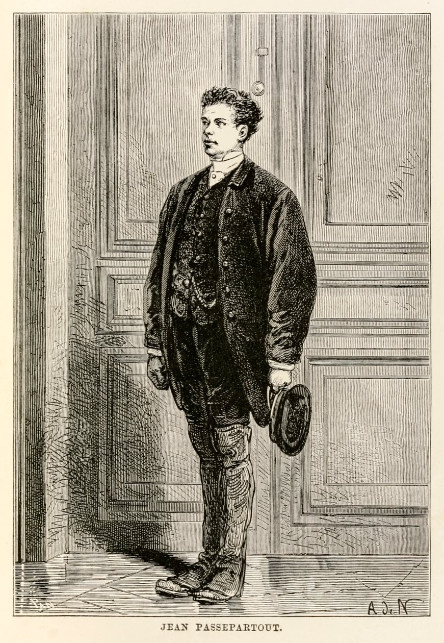 Jean Passepartout, Seksen Günde Devri Alemden Jules Verne (1828-1905), Louis Dumont (d.1822) 1873 tarafından oyulmuş by after Alphonse Marie de Neuville