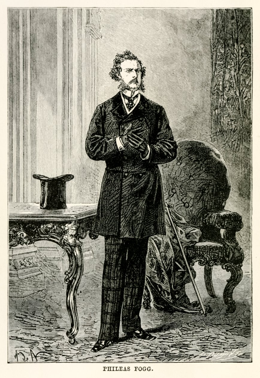 Phileas Fogg, Seksen Günde Devri Alemden Jules Verne (1828-1905), Louis Dumont (d.1822) 1873 tarafından oyulmuş by after Alphonse Marie de Neuville