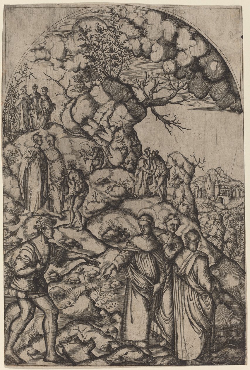 Aziz Filippo Benizzi Bir Dilenciyi İyileştiriyor by after Andrea del Sarto