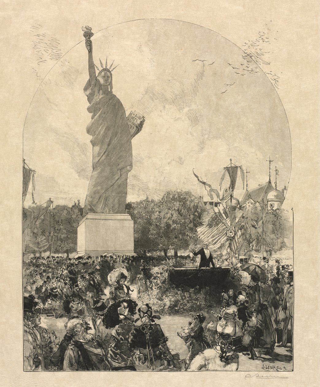 Amerikalıların Paris Şehrine Sunduğu Dünyayı Aydınlatan Özgürlük by after Auguste Louis Lepère
