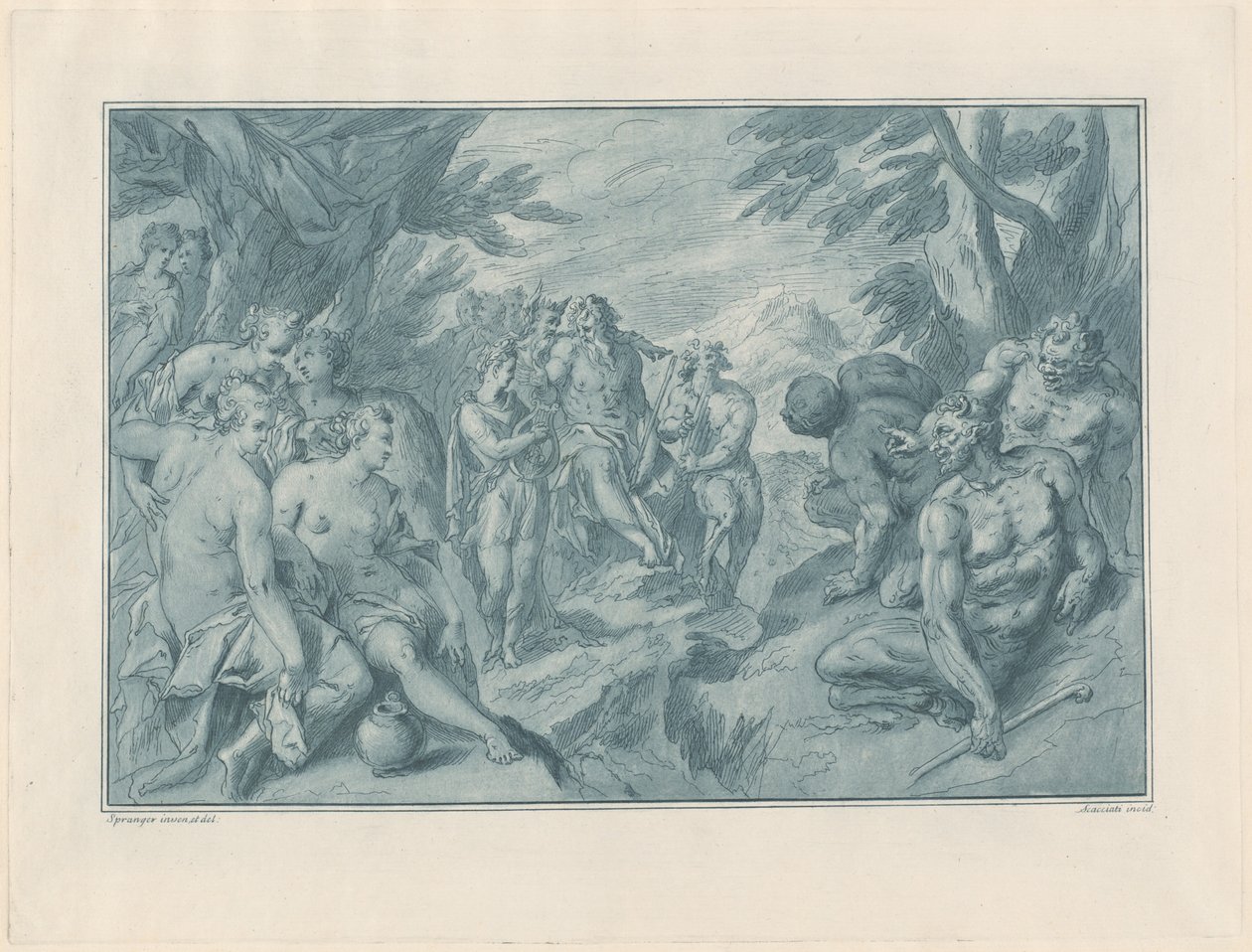 Apollo ve Pan Arasındaki Müzik Yarışması by after Bartholomaeus Spranger Andrea Scacciati