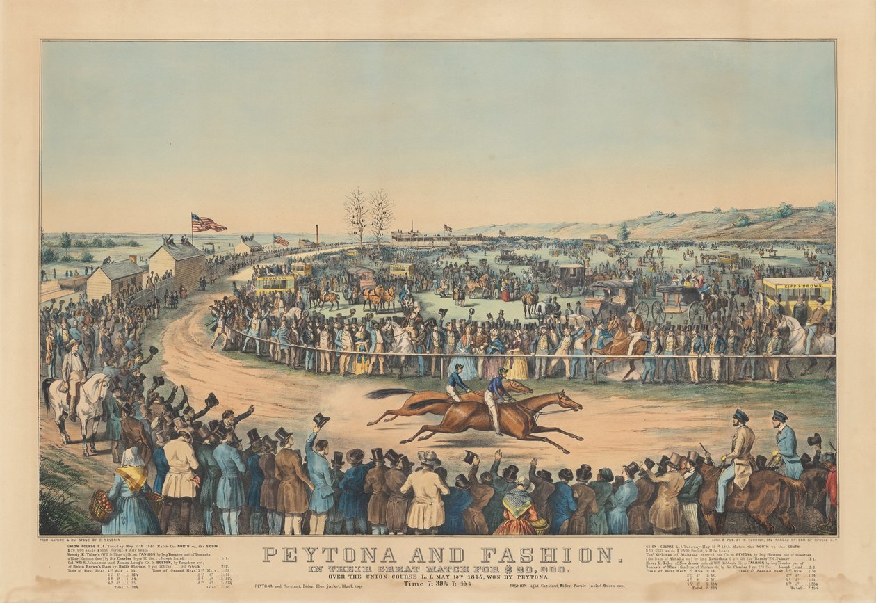 Peytona ve Moda: 20.000 Dolara Büyük Maçlarında. Birlik Kursu Üzerinden L.I. 13 Mayıs. 1845, Peytona kazandı. Zaman 7:39 3/4, 7:45 1/4 by after Charles Severin