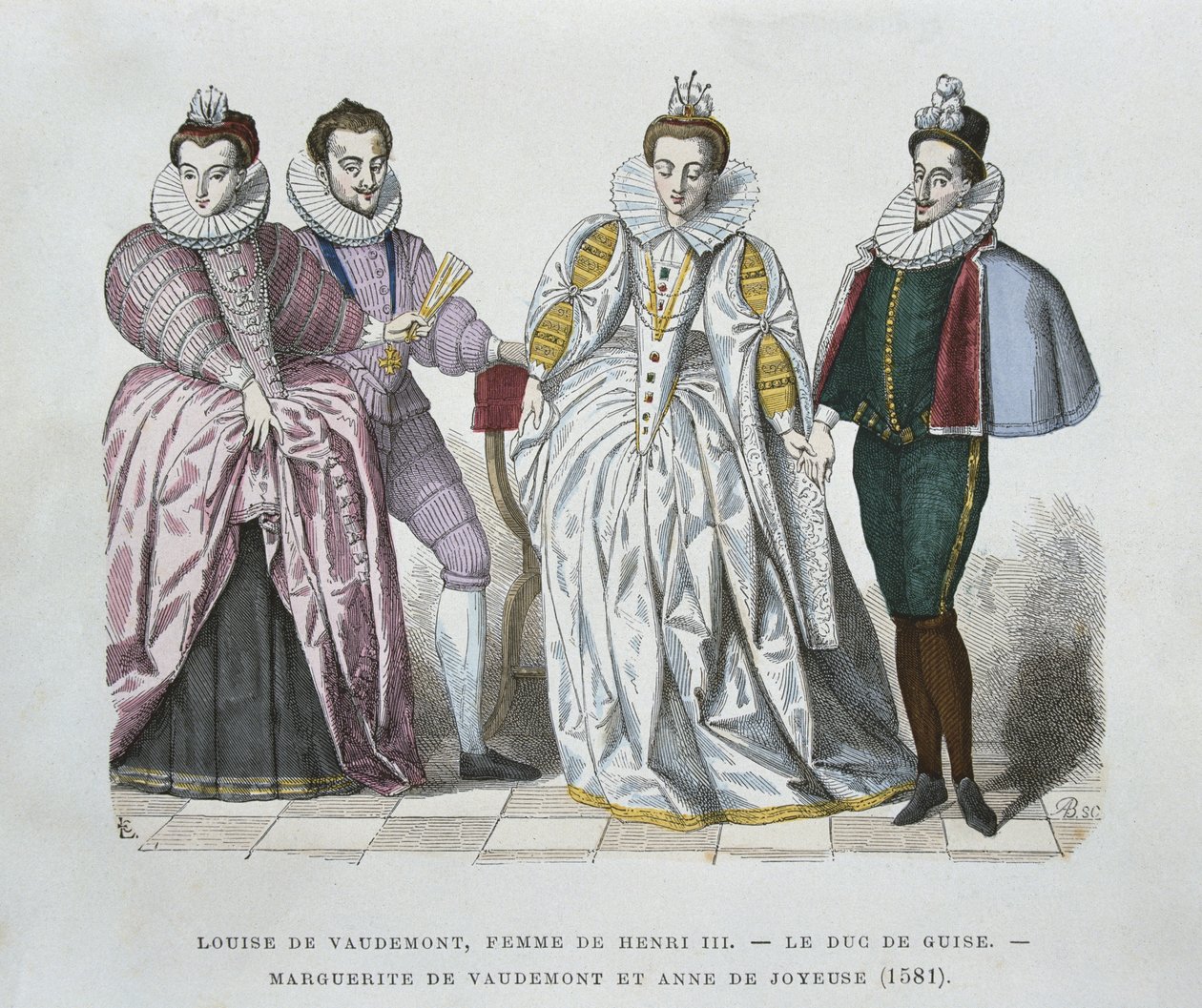 Lorraine-Vaudemont Louise (1553-1601), Henri III, Guise Dükü (1549-88), Marguerite of Vaudemont (1564-1625) ve Anne of Joyeuse (1561-87) eşi by after Chevignard