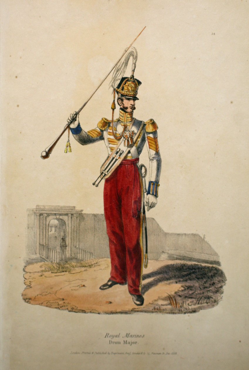 Kraliyet Deniz Piyadeleri Davul Binbaşı, c.1829 (el boyaması taş) by after Edward Hull