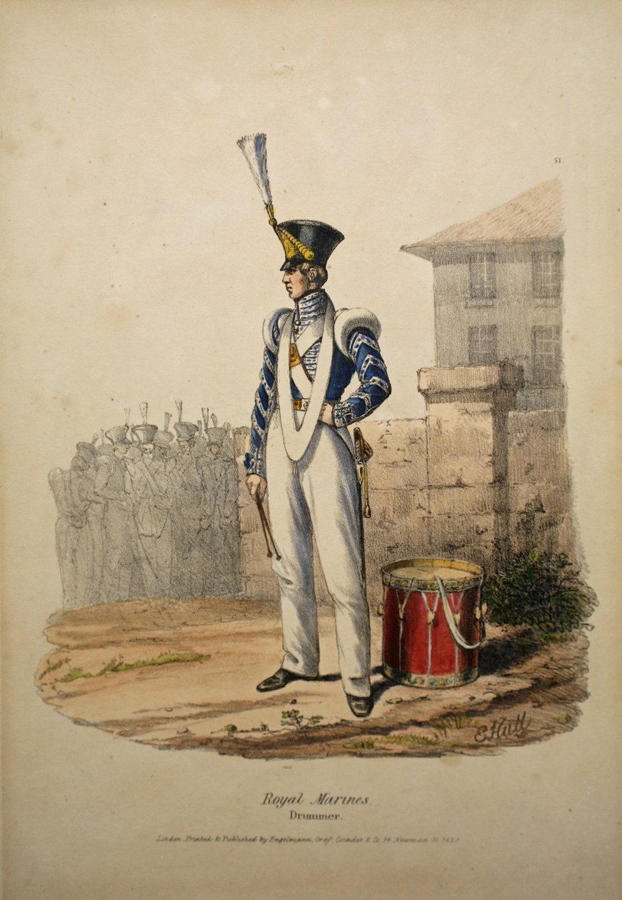 Kraliyet Deniz Piyadeleri Davulcusu, c.1829 (el boyaması taş) by after Edward Hull