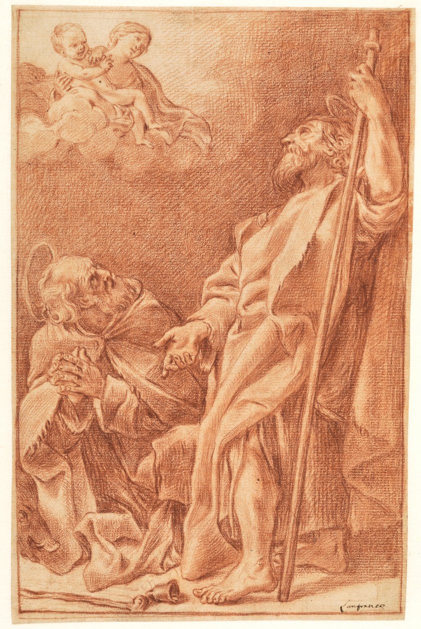 Aziz Anthony Abbot ve Büyük James ile Madonna ve Çocuk by after Giovanni Lanfranco