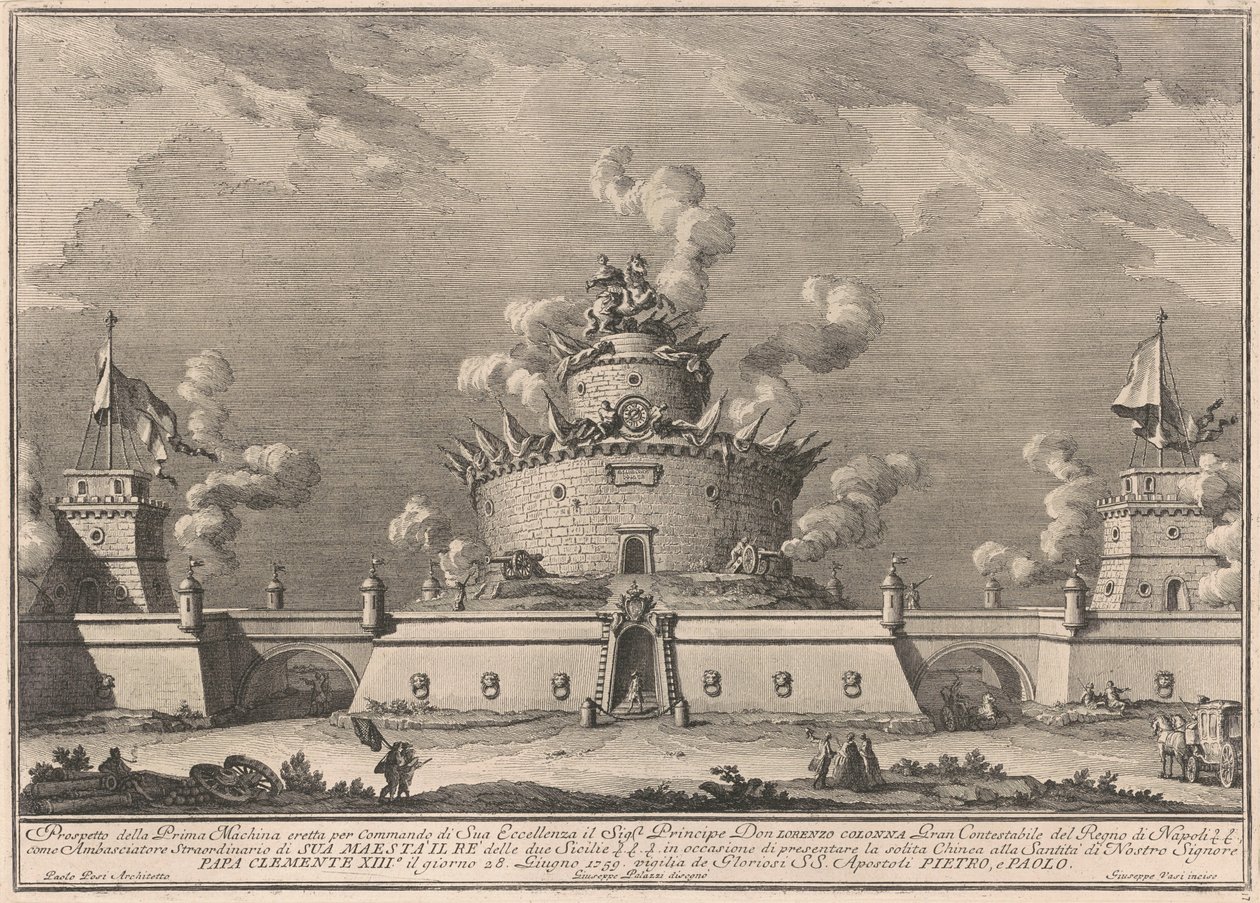 1759 Çini için Prima Macchina: Bir Kale by after Giuseppe Palazzi Giuseppe Vasi after Paolo Posi