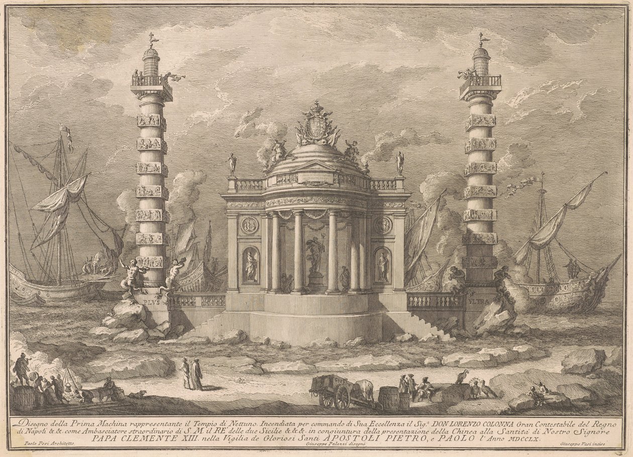1760 Chinea için Prima Macchina: Neptün Tapınağı by after Giuseppe Palazzi Giuseppe Vasi after Paolo Posi