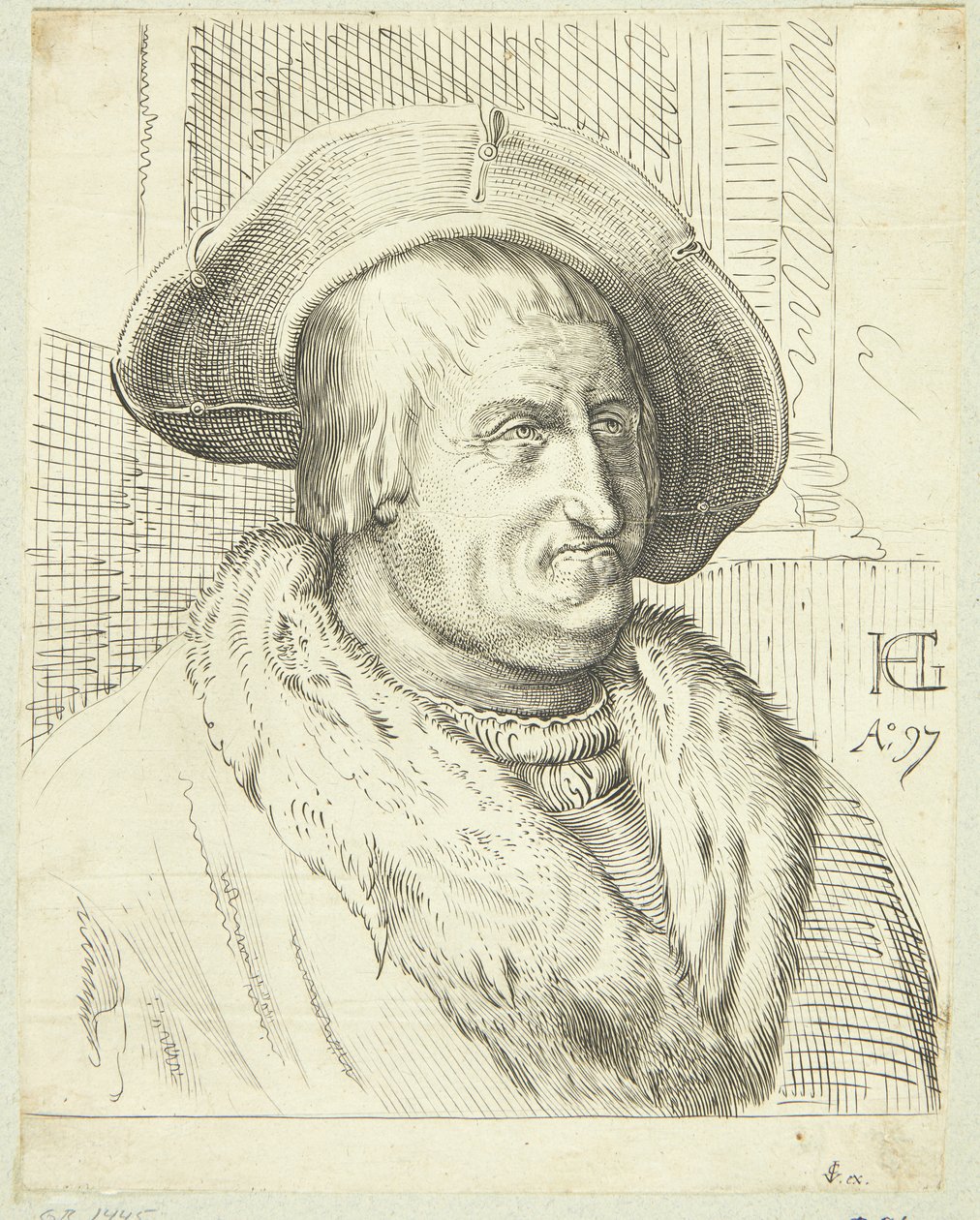 Şapkalı yaşlı adamın fantezi portresi by after Hendrick Goltzius