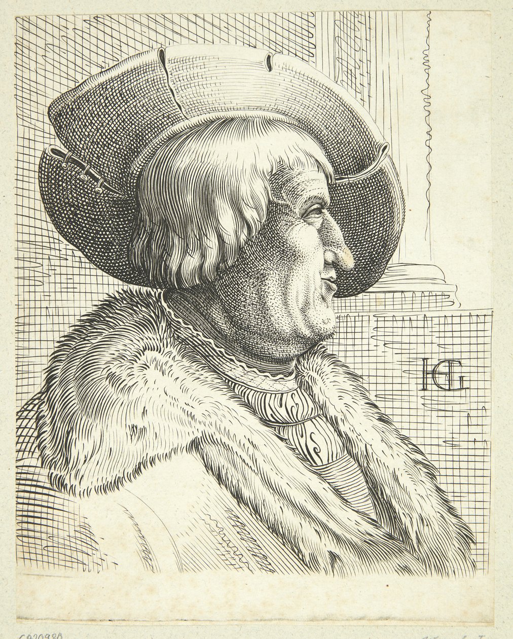 Profilde şapkalı yaşlı adamın fantezi portresi by after Hendrick Goltzius
