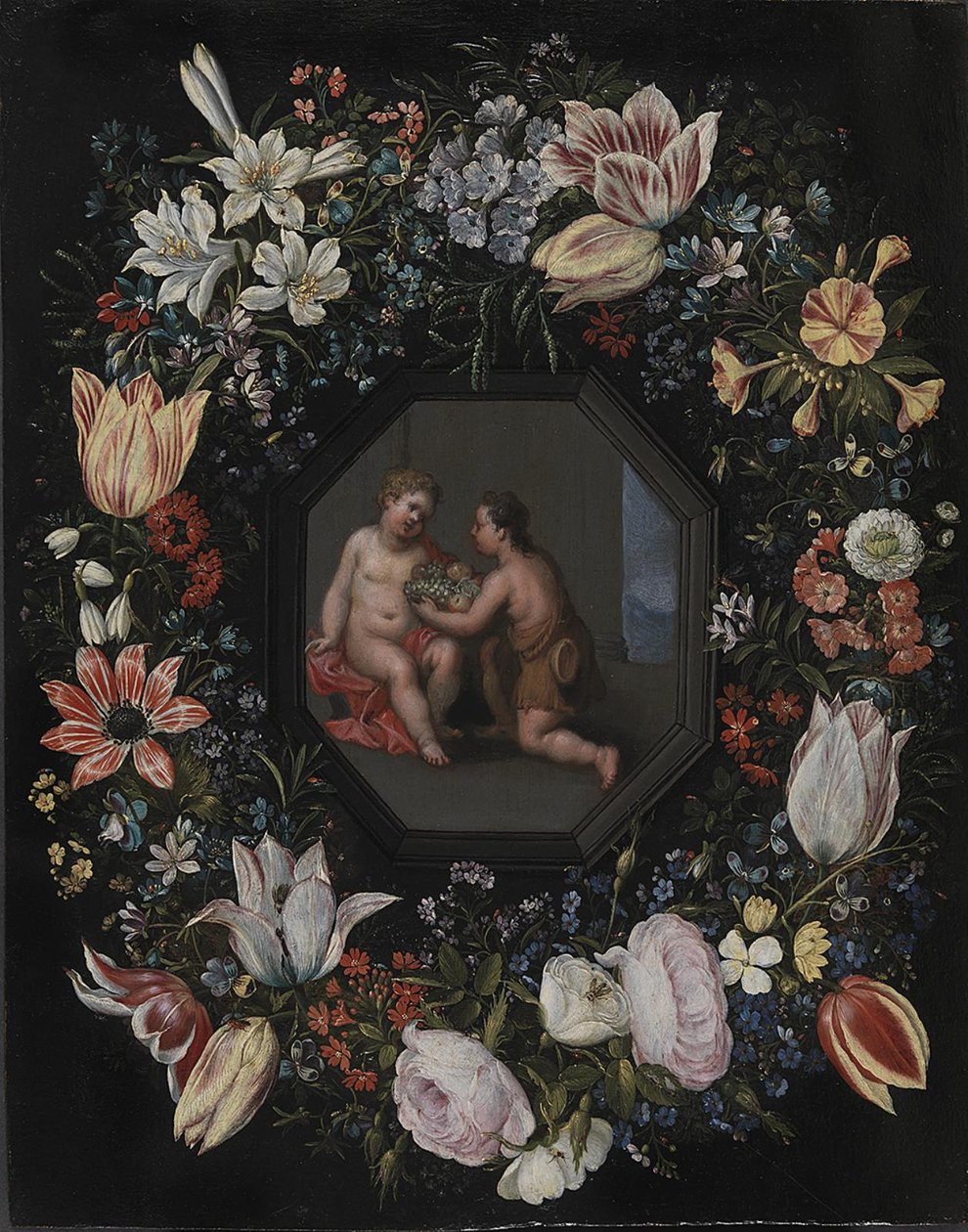 İsa ve bebek John ile çiçek çelenk by after Hendrik van Balen d.Æ.