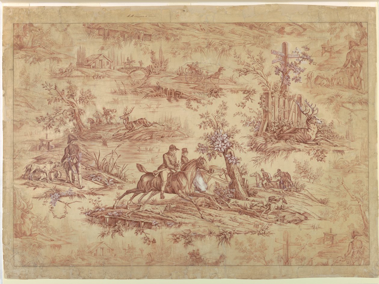 Pamuk Baskılı Tekstil için Karikatür, La Route de Jouy by after Horace Vernet