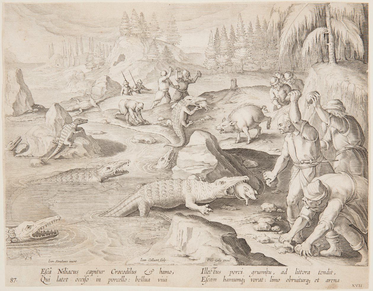 Timsah avı by after Jan van der Straet, called Stradanus