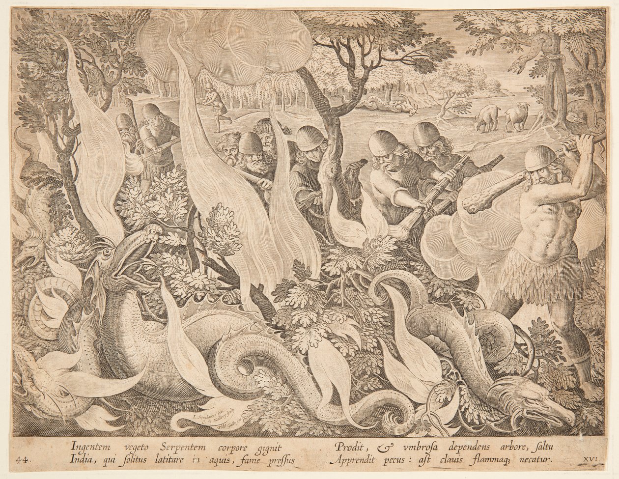 Ateşle yılanlarla savaşmak by after Jan van der Straet, called Stradanus