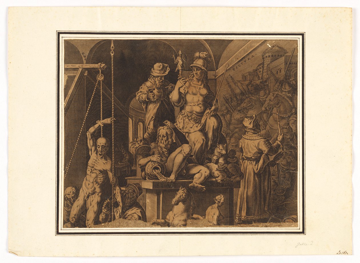 Görsel Sanatlar Uygulayıcıları (yırtık kağıdın üst yarısı) by after Jan van der Straet, called Stradanus
